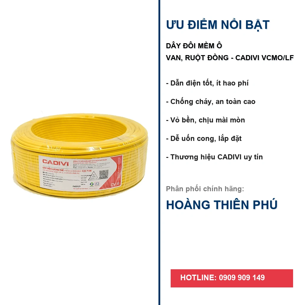 Dây đôi mềm ô van, ruột đồng - CADIVI VCmo/LF ưu điểm